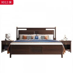 【精品】千匠一品 轻奢新中式风格 头层纳帕牛皮+黑檀乌金木+高密度海绵+不锈钢镀铜+进口威士伯环保品牌油漆 简约大气1.8米双人实木床X012-L