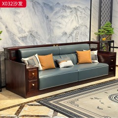 【精品】千匠一品 轻奢新中式风格 进口乌金木+头层真皮面料+高密度海绵+黄铜五金+水性环保油漆 简约大气单人位 二人位 三人位 四人位沙发 休闲椅X032-L
