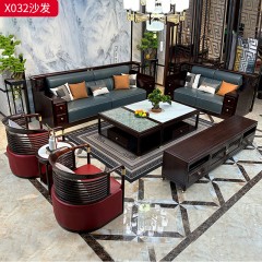 【精品】千匠一品 轻奢新中式风格 进口乌金木+头层真皮面料+高密度海绵+黄铜五金+水性环保油漆 简约大气单人位 二人位 三人位 四人位沙发 休闲椅X032-L