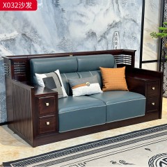 【精品】千匠一品 轻奢新中式风格 进口乌金木+头层真皮面料+高密度海绵+黄铜五金+水性环保油漆 简约大气单人位 二人位 三人位 四人位沙发 休闲椅X032-L