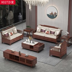 【精品】千匠一品 轻奢新中式风格 进口乌金木+进口摔纹牛皮+高密度海绵+五金铜套+水性环保油漆 优雅大气沙发X027-J