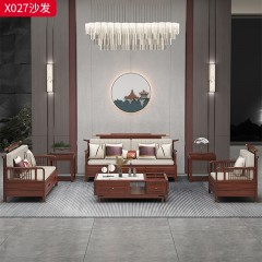 【精品】千匠一品 轻奢新中式风格 进口乌金木+进口摔纹牛皮+高密度海绵+五金铜套+水性环保油漆 优雅大气沙发X027-J