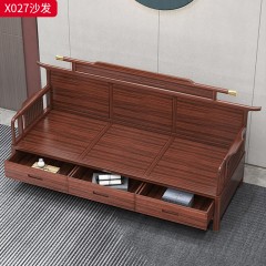 【精品】千匠一品 轻奢新中式风格 进口乌金木+进口摔纹牛皮+高密度海绵+五金铜套+水性环保油漆 优雅大气沙发X027-J