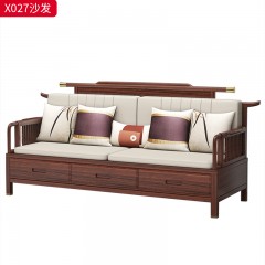 【精品】千匠一品 轻奢新中式风格 进口乌金木+进口摔纹牛皮+高密度海绵+五金铜套+水性环保油漆 优雅大气沙发X027-J