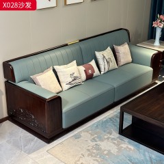 【精品】千匠一品 轻奢新中式风格 进口乌金木+头层真皮面料+高密度海绵+黄铜五金+环保水性油漆 优雅大气沙发X028-J