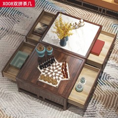 【精品】千匠一品 轻奢新中式风格 非洲喀麦隆进口乌金木+进口威士伯环保品牌油漆+岩板+五金配件 优雅大气双拼茶几X008-J