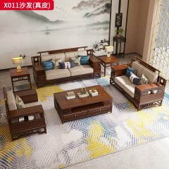 【精品】千匠一品 轻奢新中式风格 非洲喀麦隆进口乌金木+进口威士伯环保品牌油漆+进口威士伯环保品牌油漆+头层牛皮+高密度海绵+五金配件 优雅大气沙发X011-J