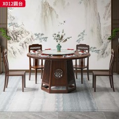 【精品】千匠一品 轻奢新中式风格 非洲喀麦隆进口乌金木+进口威士伯环保品牌油漆+岩板 优雅大气圆台 X012-J