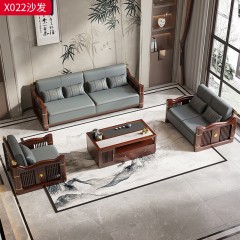 【精品】千匠一品 轻奢新中式风格 进口乌金木+进口摔纹牛皮+高密度海绵+铜制五金+环保水性油漆 优雅大气沙发X022-J