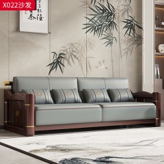 【精品】千匠一品 轻奢新中式风格 进口乌金木+进口摔纹牛皮+高密度海绵+铜制五金+环保水性油漆 优雅大气沙发X022-J