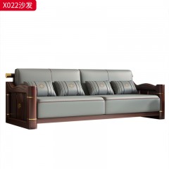 【精品】千匠一品 轻奢新中式风格 进口乌金木+进口摔纹牛皮+高密度海绵+铜制五金+环保水性油漆 优雅大气沙发X022-J