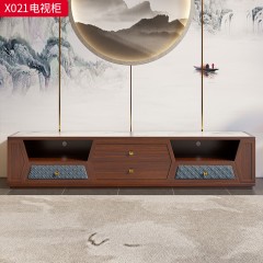 【精品】千匠一品 轻奢新中式风格 喀麦隆进口乌金木+岩板+进口超纤皮+铜制五金+环保水性油漆 简约大气茶几 电视柜X021-L
