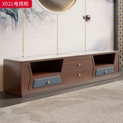 【精品】千匠一品 轻奢新中式风格 喀麦隆进口乌金木+岩板+进口超纤皮+铜制五金+环保水性油漆 简约大气茶几 电视柜X021-L