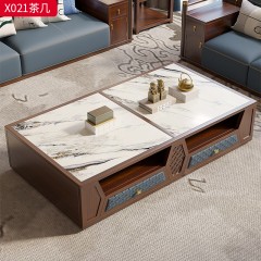 【精品】千匠一品 轻奢新中式风格 喀麦隆进口乌金木+岩板+进口超纤皮+铜制五金+环保水性油漆 简约大气茶几 电视柜X021-L