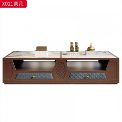 【精品】千匠一品 轻奢新中式风格 喀麦隆进口乌金木+岩板+进口超纤皮+铜制五金+环保水性油漆 简约大气茶几 电视柜X021-L