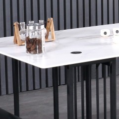 千匠一品意式极简风格优质岩板+碳素钢脚餐桌带无线电充电功能餐台餐桌CT9001-J