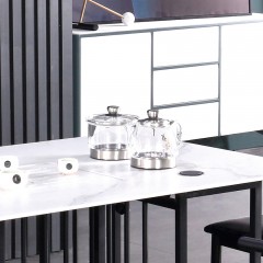 千匠一品意式极简风格优质岩板+碳素钢脚餐桌带无线电充电功能餐台餐桌CT9001-J