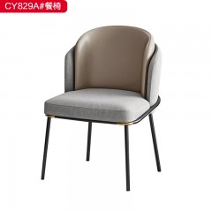 千匠一品 意式风格优质布艺+填充高密度海绵+弯板+黑色五金底架+优质皮革餐椅-CY829A#-G