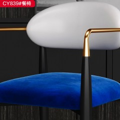 千匠一品 意式风格优质皮革+填充高密度海绵+优质布艺+不锈钢镀钛金+碳素钢脚架餐椅-CY839#-G