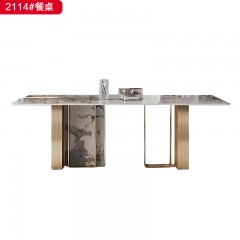 千匠一品 意式风格岩板+底板+不锈钢镀金餐桌-2114#-S