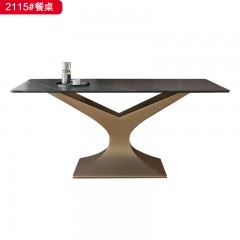 千匠一品 意式风格岩板+底板+不锈钢镀铜餐桌-2115#-S