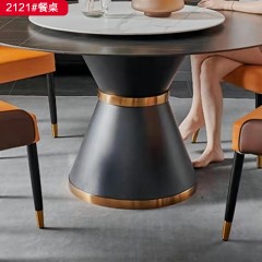 千匠一品 现代风格不锈钢镀金+岩板+托板+碳素钢餐桌-2121#-S