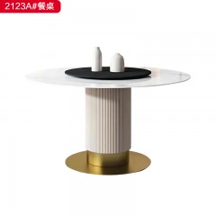 千匠一品 现代风格不锈钢镀金+扪皮餐桌-2123A#-S