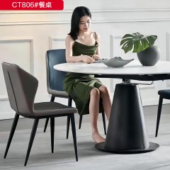 千匠一品 现代风格岩板+旋转价+碳素钢框架餐桌-CT806  餐椅CY812-S
