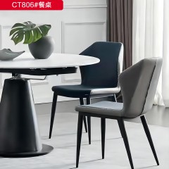 千匠一品 现代风格岩板+旋转价+碳素钢框架餐桌-CT806  餐椅CY812-S