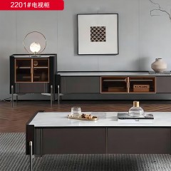 千匠一品 现代风格板木+岩板+烟熏木皮2m电视柜+边柜-2201#-X