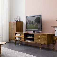 千匠一品北欧风格进口奥克榄实木单瓣豆脚锌合金镀铜脚套电视柜1.8米电视柜MG-01B-X