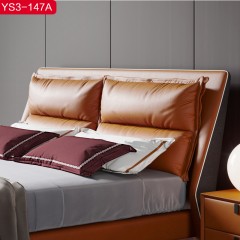 △【精品】千匠一品意式极简优质头层真皮+仿皮+海绵+羽绒+公仔棉实木框架1.5 1.8m床YS3-147A-H