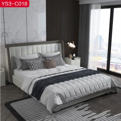 △【精品】千匠一品意式极简头层牛皮+仿皮+高密度海绵+实木条+五金排骨架1.5 1.8m床YS3-C018-H