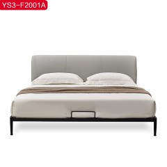 △【精品】千匠一品意式极简头层牛皮+仿皮+高密度海绵+加厚实木床板条1.8m床YS3-F2001A-H