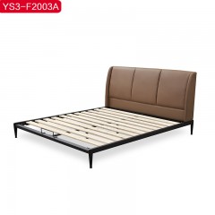 △【精品】千匠一品意式极简头层牛皮+仿皮+高密度海绵+加厚实木床板条1.8m床YS3-F2003A-H