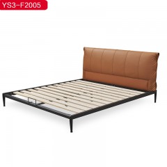 △【精品】千匠一品意式极简头层牛皮+仿皮+高密度海绵+加厚实木床板条1.8m床YS3-F2005-H