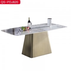 △【精品】千匠一品意式轻奢优质亮光岩板+不锈钢黄古铜拉丝1.4 1.6 1.8m餐桌QS-PDJ820-H