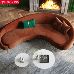 △【精品】千匠一品意式轻奢高档绒布+高密度海绵实木框架沙发QS-XC2195-H