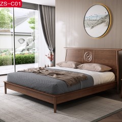 △【精品】千匠一品轻奢新中式风格白蜡木框架+橡胶木贴皮1.8m床-ZS-C01-J