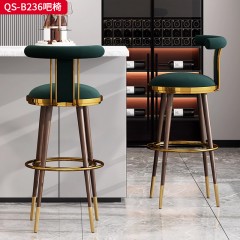 千匠一品 意式风格 不锈钢架+实木板密度海绵填充+绒布饰面 QS-B236吧椅-F