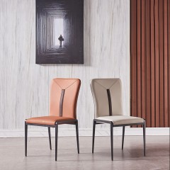 千匠一品 意式风格碳素钢黑砂框架仿刮皮艺高密度海绵餐椅OY-675-X