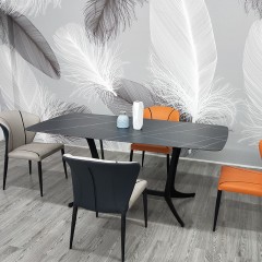 千匠一品 现代风格碳素钢黑砂框架优质铝饼岩板桌面餐桌1.4/1.6/1.8M摩登世家餐桌OY-8006-X