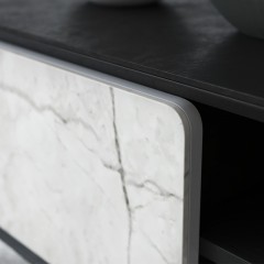 【精品】千匠一品轻奢意式极简高密度板+岩板面+黑色橡木木皮+黑色框架餐边柜-M