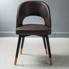 千匠一品 现代极简PVC皮艺+橡木实木脚框架餐椅BY135-M