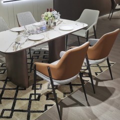千匠一品意式极简优质棉麻+背面西皮+碳钢脚架餐椅-YS-Y21039-J