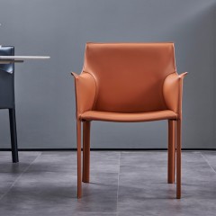 【精品】千匠一品轻奢意式极简优质铁框架+高密度海棉+马鞍皮餐椅246-M