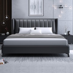 千匠一品现代风格优质纳帕皮+高密度海绵+实木多层板框架卧室双人床8809-M