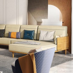 千匠一品优质意式极简白蜡木+科技布+高回弹海绵+环保油漆沙发W707-H