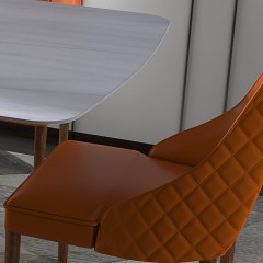 千匠一品优质意式极简白蜡木+超纤皮+环保油漆餐椅P701-H
