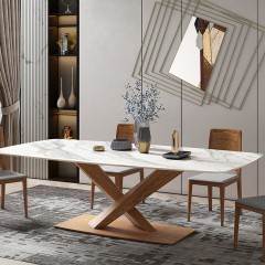 千匠一品优质意式极简白蜡木+进口岩板/实木面+环保油漆餐桌T703-H